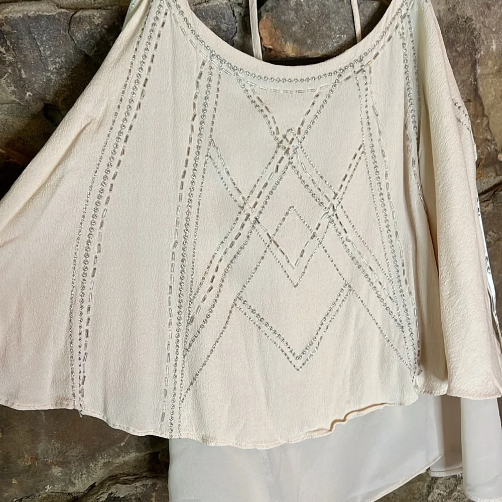 Miss Me Size Large Cream Color Beaded Strappy Women’s Halter Top